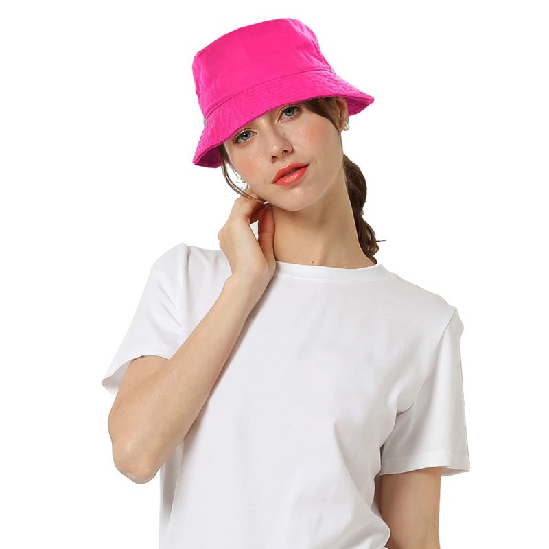 Falari Men Women Unisex Cotton Bucket Hat 100% Cotton Packable for Travel Fishing Hunting Summer Camp (L/XL, Hot Pink) - Image 2